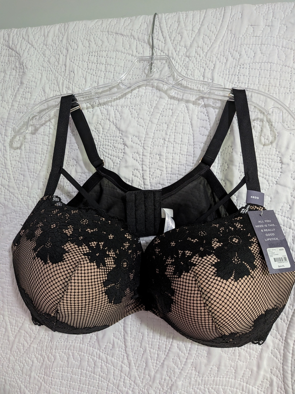 Cacique Seriously Sexy Max Boost Plunge Black Floral Lace Underwire Bra NWT